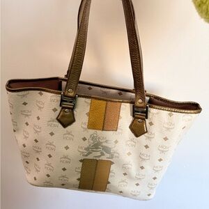 MCM Cream and Brown Tote Bag